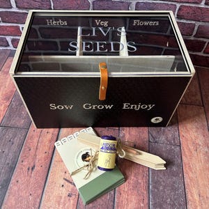 Set regalo per l'organizzazione dei semi, scatola regalo per semi, scatola per la conservazione dei semi, contenitore per bustine di semi incise, regalo per giardinieri, scatola per semi in legno, organizzatore per semi
