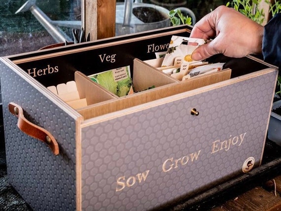 Wooden Garden Seed Box Seed Storage Organizer Box Indoor Herb