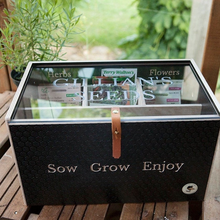 Wooden Seed Packet Organizer with Recycled Paper Dividers - Seed Storage