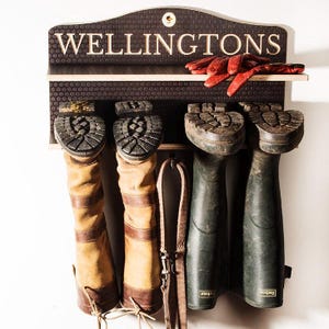 Welly Boot stand, Wood Boot holder, Wellington storage, Shoe/walking boot Rack, Engraved Boot rack, Welly Rack, Boot storage, outdoor welly