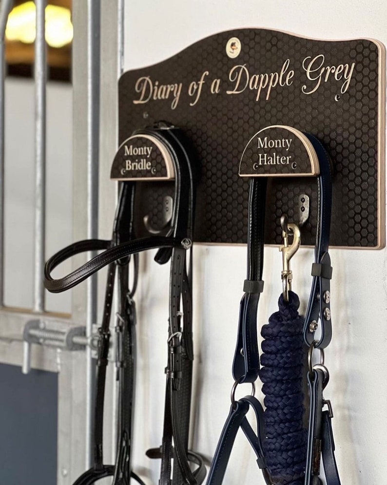 Unique Wooden Personalised Engraved Bridle Rack, Large Bespoke Strong ...