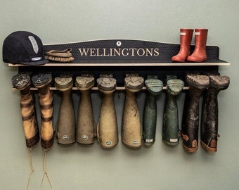 Welly Boot rack, Wooden Boot holder, Wellington storage, shoe/walking boot Rack, Engraved Boot rack, Welly Rack, Engraved Welly Rack