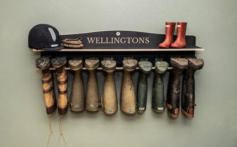 boot rack storage exterior wall mounted for 6 pairs of wellingtons fully assembled riding boots etc treated with wood preserver 