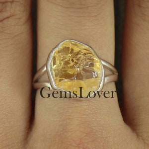Raw Citrine Ring, 925 Sterling Silver Ring, Uncut Raw Gemstone Ring, Healing Crystal Stone Ring, November Birthstone Ring, Best Gift For Her
