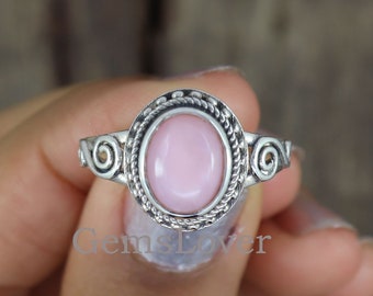 Natural Pink Opal Ring: Sterling Silver October Birthstone
