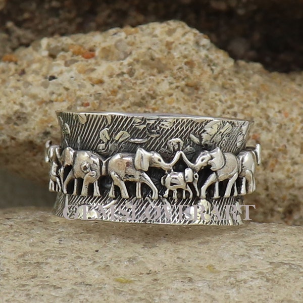 Bague éléphant, bague en argent sterling 925, anneau de pouce, anneau de toupie, bague unisexe, bague cadeau d'anniversaire unique, cadeau pour elle