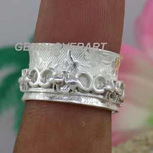 Peacock Ring, 925 Sterling Silver Ring, Animal Spinner Ring, Thumb Ring, Textured Spinner Ring, Worry Ring, Meditation Jewelry, Gift For Her