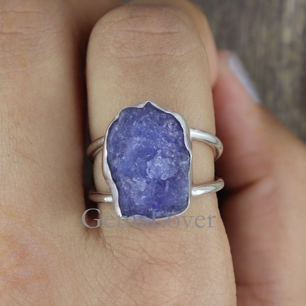 Raw Tanzanite Ring, Chunky Ring, Healing Crystal Ring, 925 Sterling Silver Ring, Rough Uncut Stone Ring, Birthday Gift Ring, Gift For Her