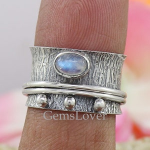 Rainbow Moonstone Spinner Ring, 925 Sterling Silver Ring, Healing Stone Ring, Women Gift Ring, Fidget Ring, Meditation Jewelry, Gift For Her