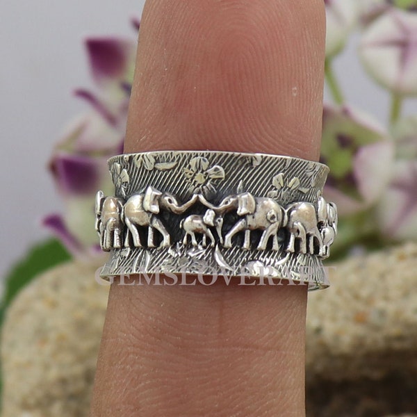 Elephant Spinner Ring: 925 Sterling Silver Boho Thumb Ring