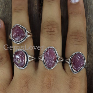 Raw Ruby Ring, 925 Sterling Silver Ring, Healing Crystal Ring, Boho Ring, Uncut Stone Ring, Women Ring, Gift For Her Jewelry, Unique Ring