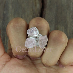 Raw Rose Quartz Ring, 925 Sterling Silver Ring, Uncut Gemstone Ring, Rough Pink Quartz Ring, Healing Crystal Ring, Wedding Ring,Gift For Her