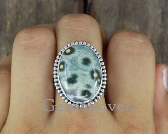 Statement Sterling Silver Ocean JasperGarnet Ring