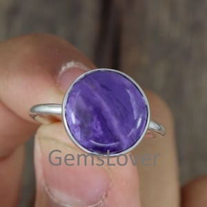 Natural Charoite Ring, 925 Sterling Silver Ring, Minimalist Ring, Everyday Ring, Simple Healing Stone Ring , Gift for her, Purple Stone Ring