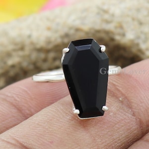Black Onyx Ring, Coffin Ring, Handmade Ring, Statement Ring, Gemstone Ring, 925 Silver Ring, Boho Ring, Stone Ring, Women Ring, Gift For Her