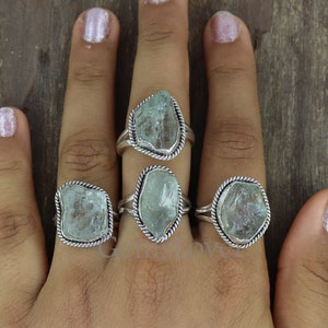 Natural Large Raw Aquamarine Ring, Aquamarine Ring, Healing Crystal Ring, 925 Sterling Silver Ring, Boho Ring, Bohemian Ring, Ring for Women