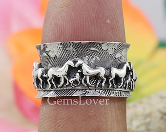 スターリングシルバーの馬の指輪、動物のジュエリー、乗馬ギフト