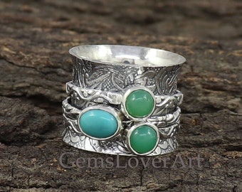 Spinner Ring, Arizona Turquoise Ring, Chrysoprase Ring, 925 Sterling Silver Ring, Boho Ring, Handcrafted Ring, Women Jewelry, Unique Ring