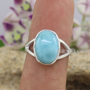 Genuine Larimar Ring, 925 Sterling Silver Ring, Healing Gemstone Ring, Ring For Women, Wedding Ring, Statement Ring, Boho Ring, Gift For Her