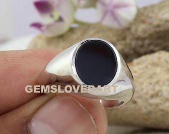 Bague Onyx noire, bague en argent sterling 925, bague pour hommes en pierre précieuse Onyx, bague énorme, chevalière pour hommes, bague de style vintage, bague cadeau pour femmes