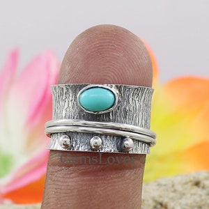 Natural Turquoise Spinner Ring, 925 Sterling Silver Ring, Anxiety Ring, Arizona Turquoise Ring, Meditation Ring, Unisex Ring, Wedding Ring