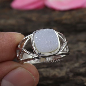 White Druzy Ring, 925 Sterling Silver Ring, Statement Ring, Healing Stone Ring, Unisex Ring, Agate Druzy Ring, Women Gift Ring, Gift For Her