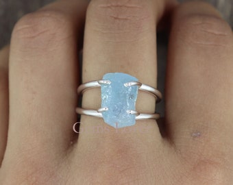 Raw Aquamarine Ring, 925 Sterling Silver Ring, Uncut Gemstone Ring, Healing Crystal Ring, Gift For Her, Middle Finger Ring, Rough Stone Ring