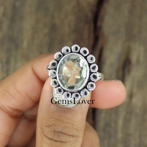 Anillo de amatista verde, anillo de plata de ley 925, anillo de cristal curativo, anillo de declaración, anillo minimalista, anillo de bodas, anillo de mujer, regalo para ella