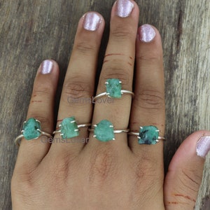 Raw Emerald Ring, Emerald Rough Ring, Natural Uncut Gemstone Ring, Sterling Silver Emerald Rings, One Of Kind Ring, Raw Stone Healing Ring