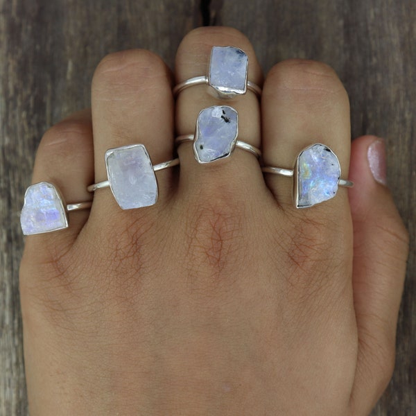 Raw Rainbow Moonstone Ring, Raw Uncut Gemstone Ring, Boho Ring, Bohemian Ring, Everyday Ring, Ring for Women, One Of Kind Ring, Promise Ring