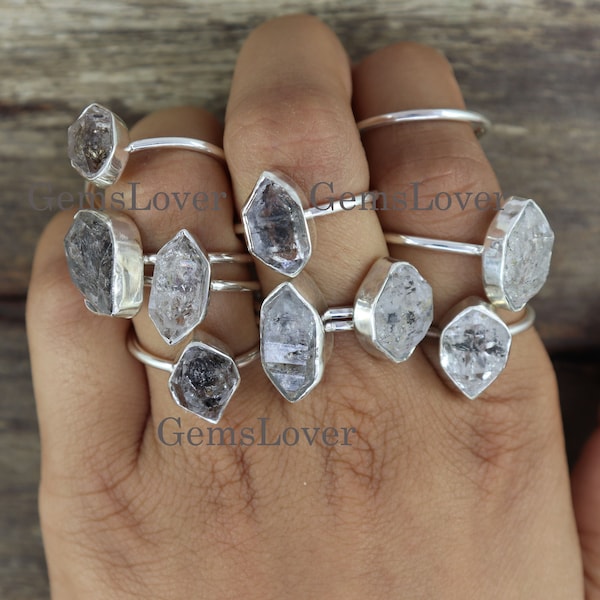 Herkimer Diamond Ring, Herkimer Diamond Crystal Ring, Herkimer Diamond Silver Ring, Uncut Stone Ring, Healing Crystal Ring, Everyday Ring