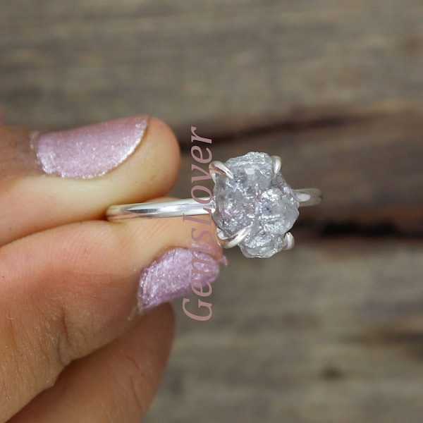 Raw Uncut Diamond Ring, Organic Raw Diamond Engagement Ring, Raw Diamond Silver Ring, Alternative Engagement Ring, One of kind Diamond Ring