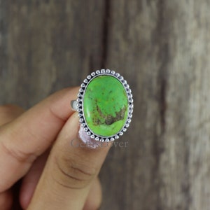 Green Turquoise Ring, 925 Sterling Silver Ring, Healing Stone Ring, Turquoise Everyday Ring, Gift For Her, Ring for Girls,Middle Finger Ring