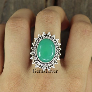 Chrysoprase Ring, 925 Sterling Silver Ring, Oval Shape Chrysoprase Ring, Statement Ring, Daily Use Ring, Prong Setting Ring, Bohemian Ring
