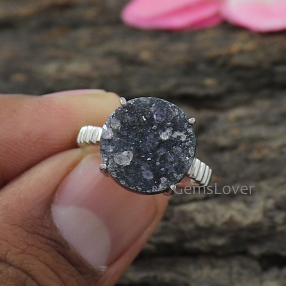 Black druzy ring outlet