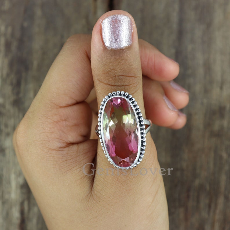 Watermelon Quartz Rings Watermelon Tourmaline Quartz Ring: Artisan Sterling Silver Bohemian ...