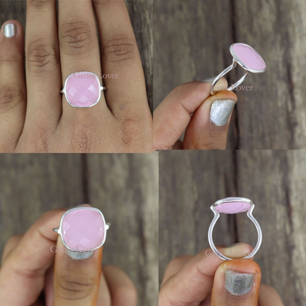 Pink Chalcedony Ring, 925 Sterling Silver Ring, Statement Ring, Hand Crafted Bohemian Ring, Pink Quartz Ring, Wedding Ring, Gift for Her