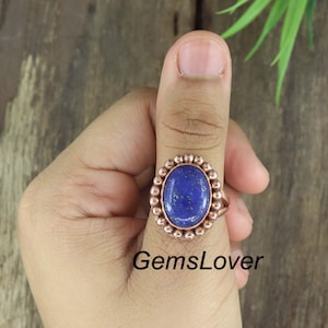 Lapis Lazuli Copper Ring, Gemstone Ring, Copper Band Ring, Handmade Ring, Women Ring, Healing Copper Jewelry, Handmade Gift, Gift for Her