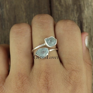 Raw Aquamarine Ring, 925 Sterling Silver Ring, Blue Gemstone Ring, Adjustable Ring, Statement Ring, Wedding Gift Ring, Raw Ring,Gift For Her