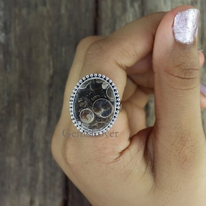 Natural Turritella Agate Ring, 925 Sterling Silver Ring, Healing Stone Ring, Agate Stone Ring, Ring For Women, Proposal Ring, Gift For Her