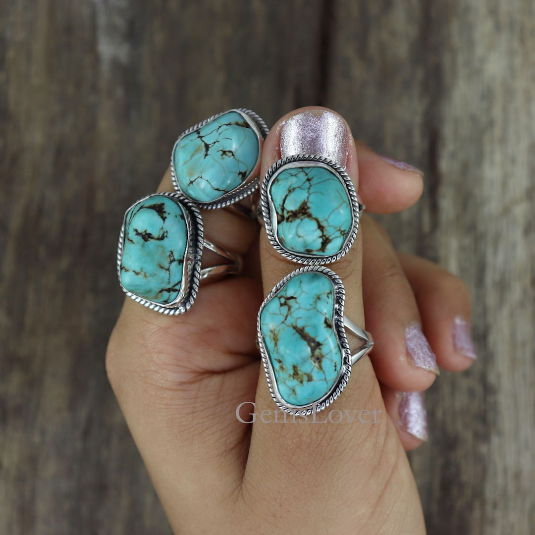 Buy Raw Turquoise Sterling Silver Ring: Chunky Boho Statement Ring Online  in India