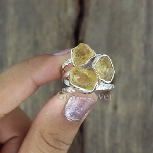 Natürlicher Citrin Rohring, 925 Sterling Silber Ring, ungeschliffener Edelstein Ring, Roher Citrin Ring, Frauen Ring, Heilstein Ring, Geschenk für sie
