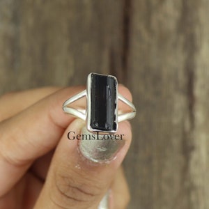 Raw Black Tourmaline Ring, 925 Sterling Silver Ring, Tourmaline Slice Ring, Uncut Stone Ring, Healing Stone Ring, Bohemian Ring,Gift For Her