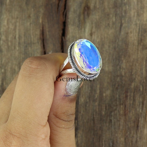 Beautiful Angel Aura Ring, 925 Sterling Silver Dainty Ring For Women,  Unique Angel Aura Aura Quartz Designer Ring, Rainbow Gemstone Ring Cute  Simple