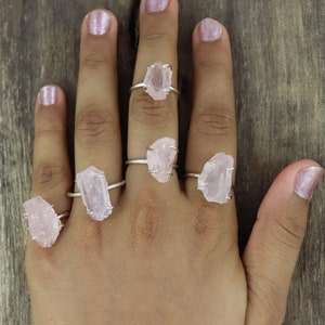 Raw Pink Quartz Ring Raw Rose Quartz Ring Raw Crystal Silver - Etsy