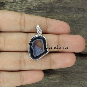 Natural Raw Black Geode Druzy Pendant, 925 Sterling Silver Pendant, Healing Stone Pendant, Druzy Necklace, Daily Wear Pendant, Gift For Her