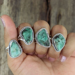 Natürlicher großer roher Smaragdring, 925 Sterlingsilber-Statementring, Boho-Ring, Alltagsring, Handwerker-Silberring, Heilkristallring