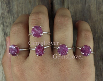 Raw Ruby Sterling Silver Ring: Uncut July Birthstone