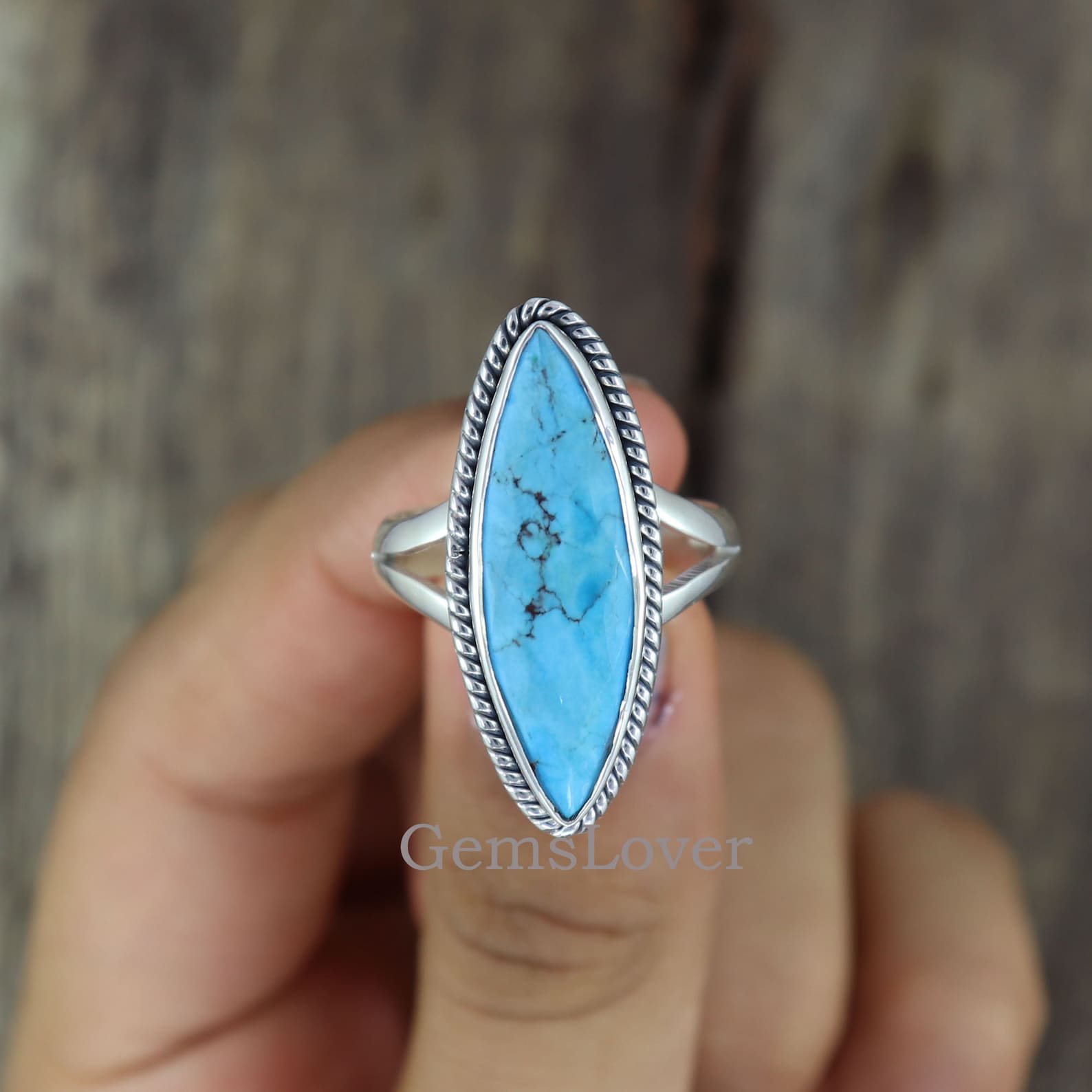 Marquise Turquoise Ring: Sterling Silver Boho Statement Ring - Etsy