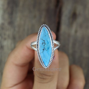 Turquoise Ring, 925 Sterling Silver Ring, Marquise Shape Stone Ring, Statement Ring, Boho Ring, Everyday Ring, Engagement Ring, Gift For Her